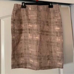 Loft A-Line Linen Midi Brown Brush Stroke Skirt